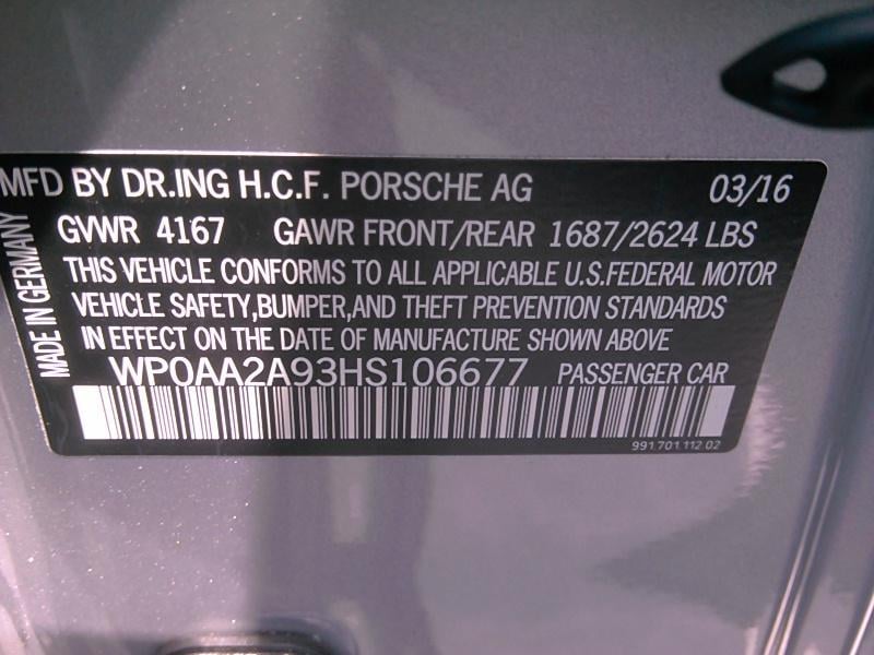 Porsche VIN number location used for decoding decode options specs engine