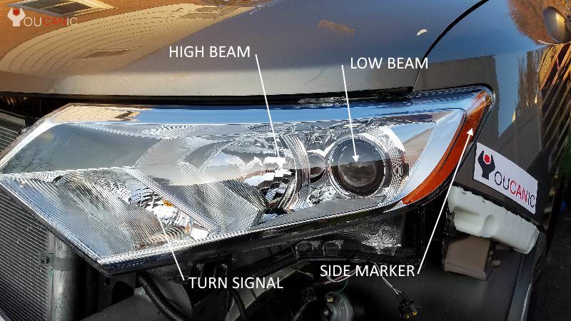 Location of high beam light bulb brights on Nissan Quest 2011 2012 2013 2014 2015 2016 2017