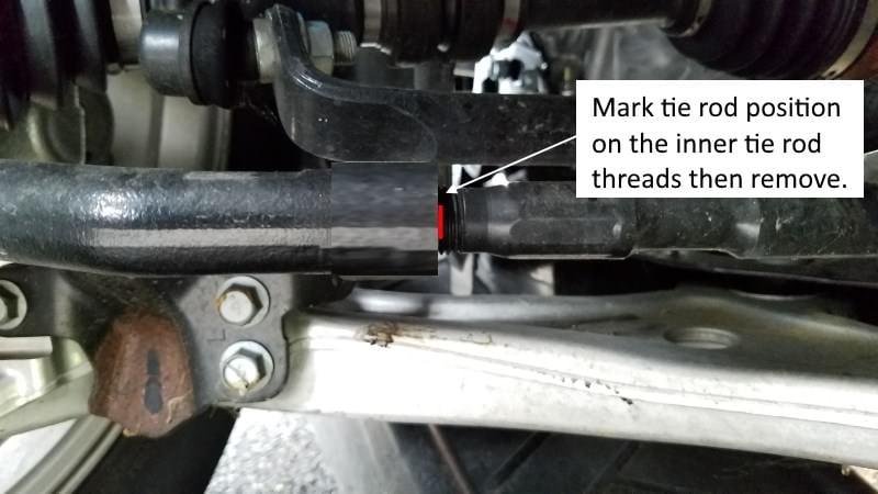 Mark ACURA model tie rod before removal