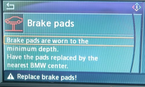 idrive message worn brake pads
