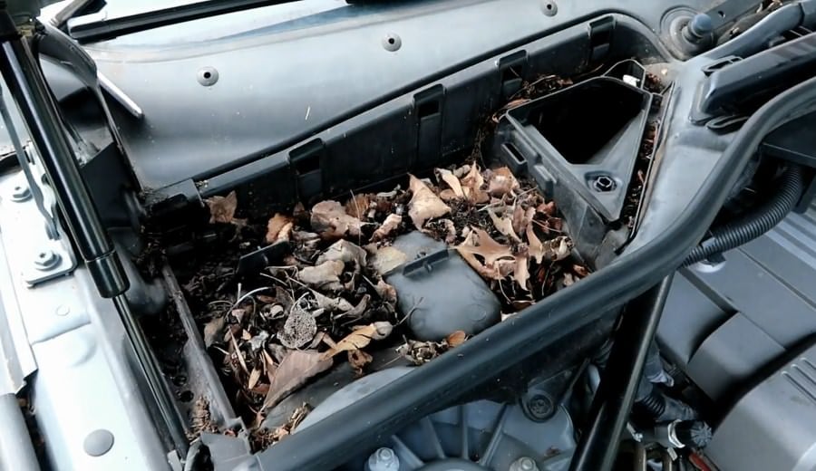removing the dirt on the cabin air filter housing