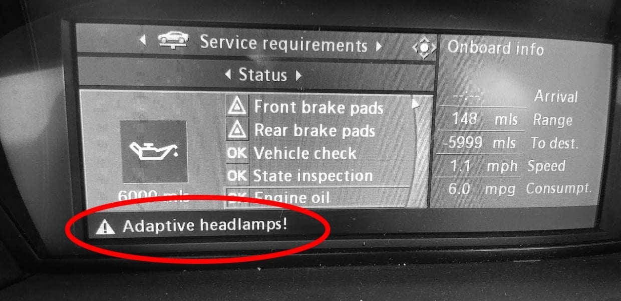 bmw adaptive headlight warning diagnosis