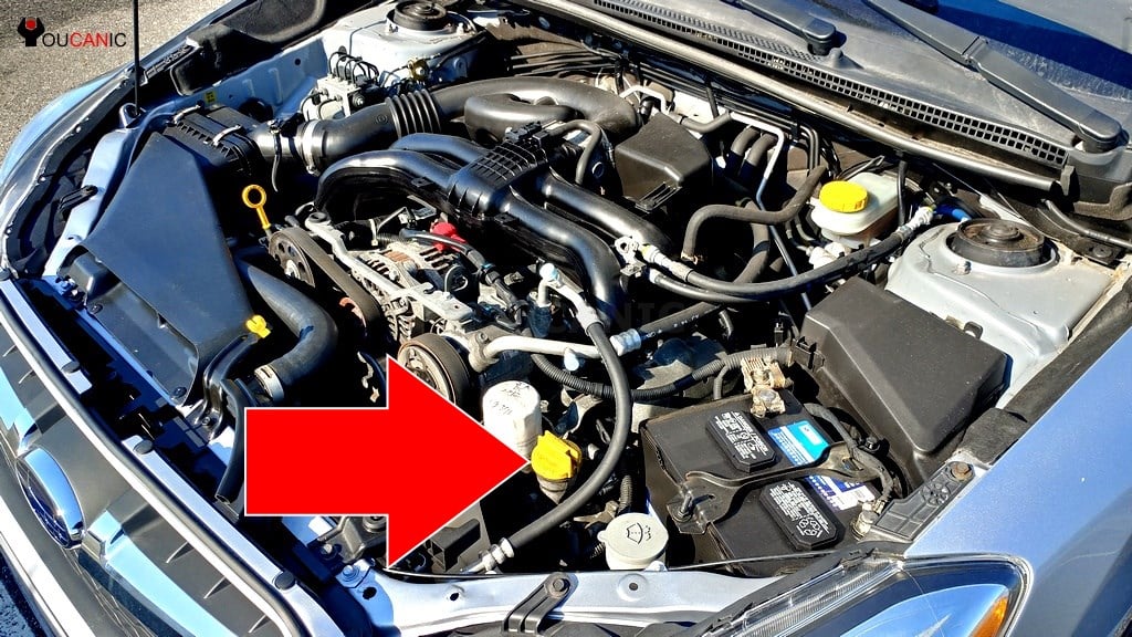 Subaru engine oil cap location used to add engine oil