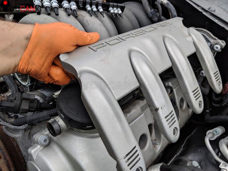 remove porsche engine cover to access ignition coils spark plugs