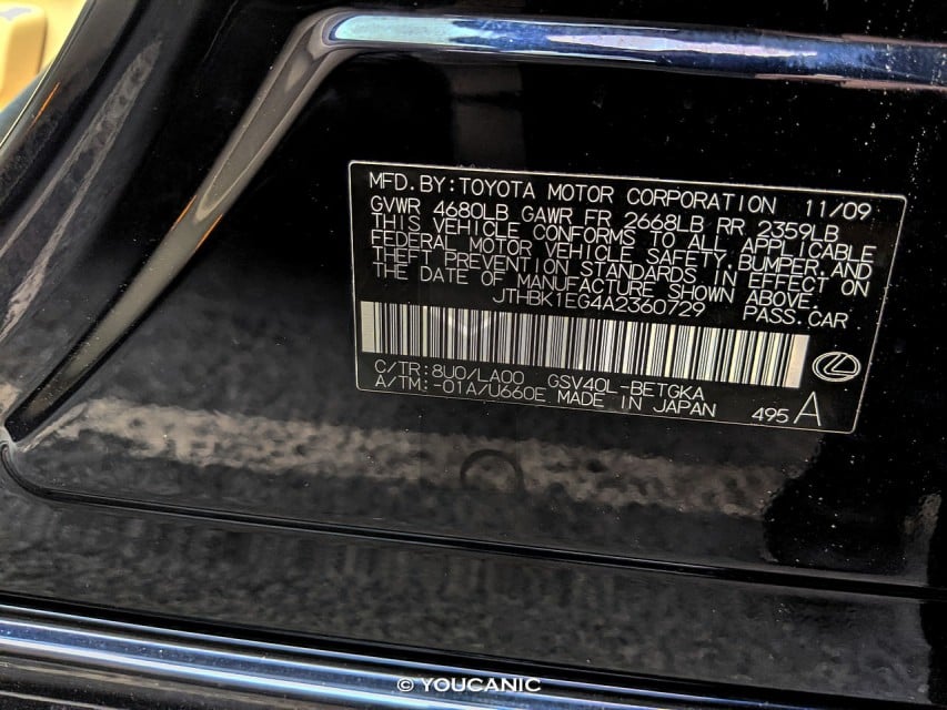 2010-Lexus-ES-350 VIN number