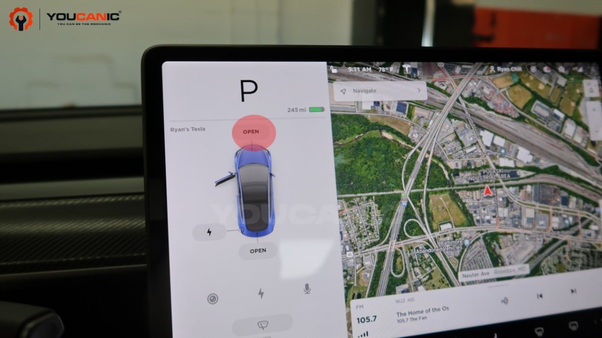 open Tesla hood via touchscreen
