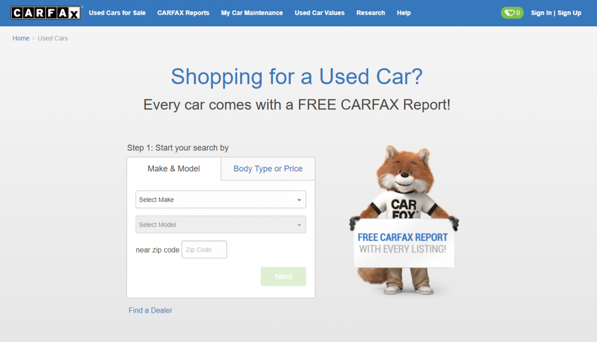 buy used car with free carfax report