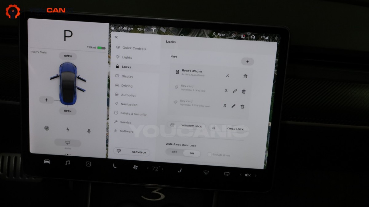 Lock menu add phone to start car on tesla model 3