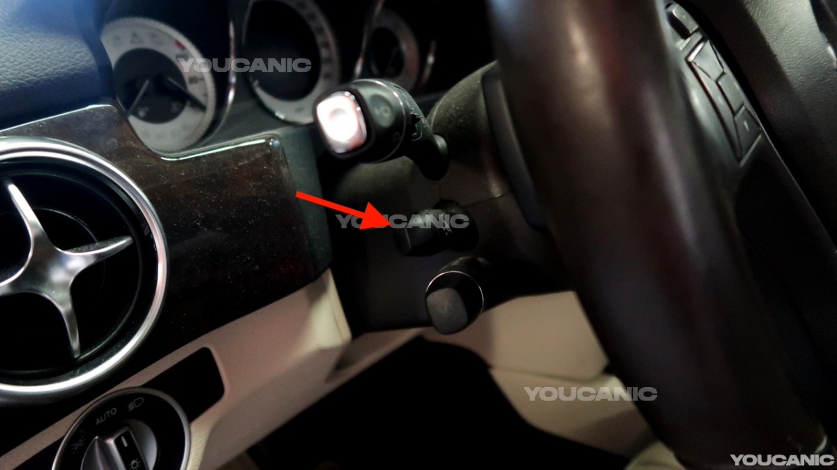 The location of the Steering Wheel Adjust Handle.