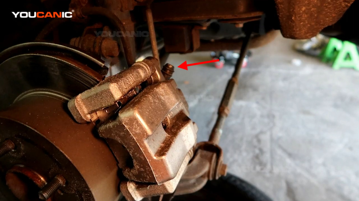 The bleeder valve on the rear wheel driver's side.